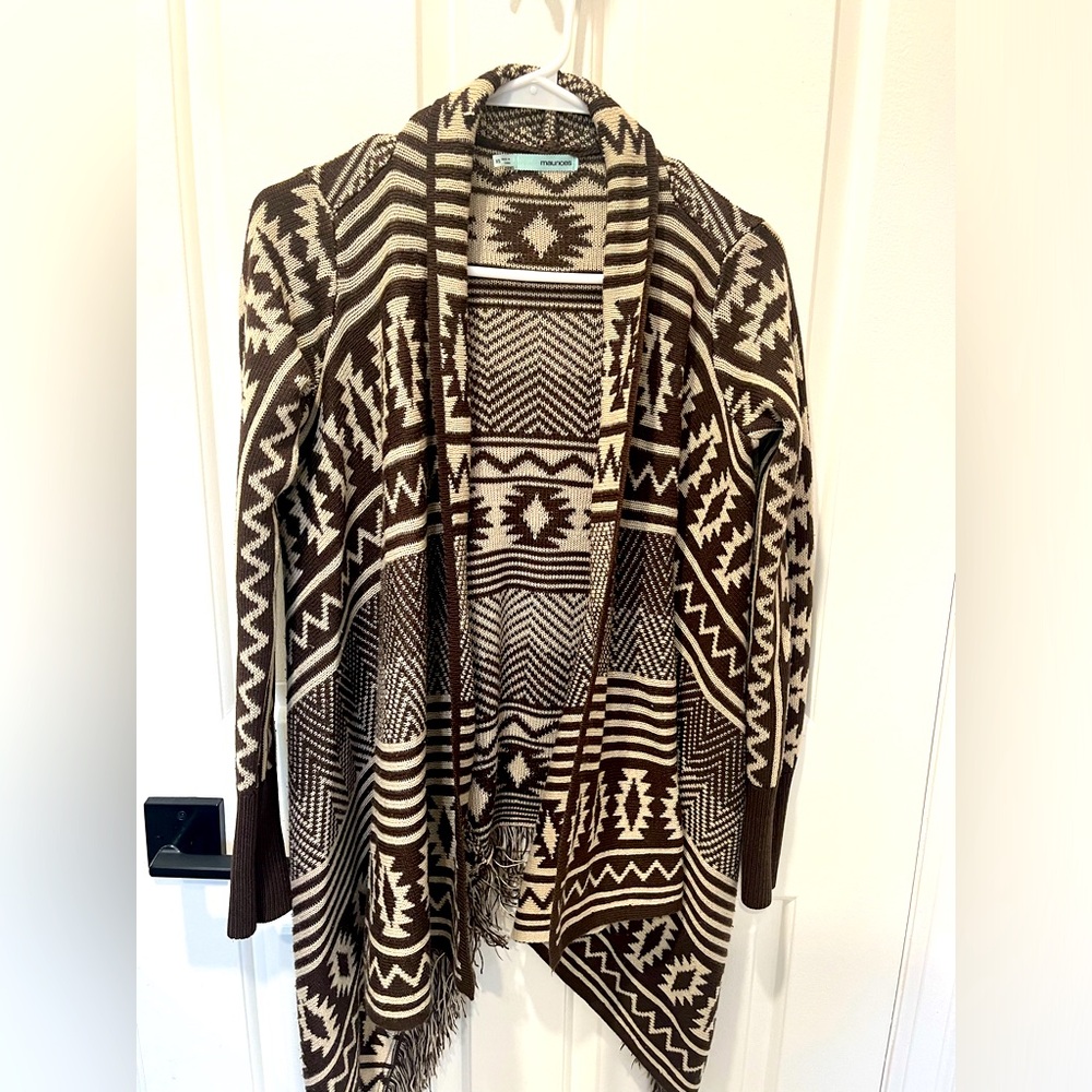 Aztec Patterned Brown and Cream cardigan Maurices